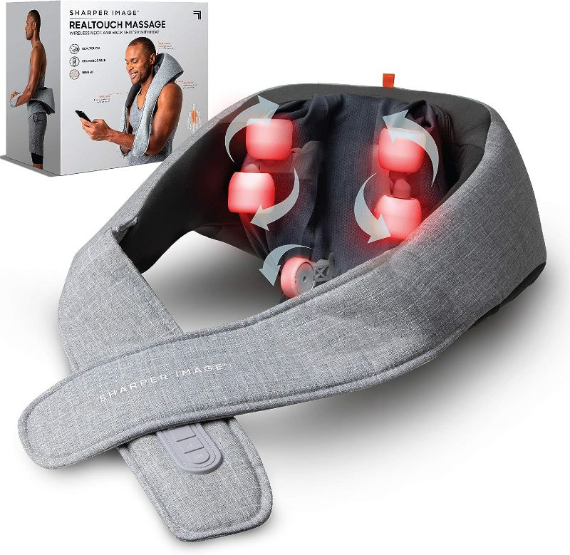 Photo 1 of Sharper Image Realtouch Shiatsu Massager, Warming Heat Soothes Sore Muscles, Wireless & Rechargeable - Best Massager for Neck Back Shoulders Feet Legs, Kneading Massage Pillow, Pain Relief Gift
