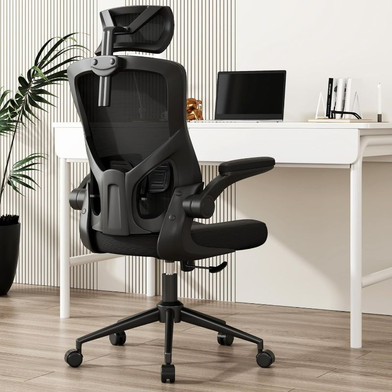 Photo 1 of Ergonomic Mesh Desk Chair, High Back Computer Chair- Adjustable Headrest with Flip-Up Arms, Lumbar Support, Swivel Executive Task Chair (Modern, Black)