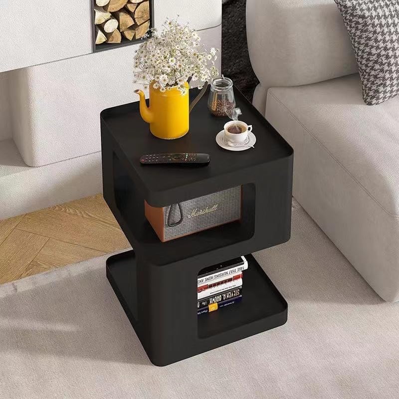 Photo 1 of HAS A DENT Small Side Table, Nightstand, Modern End Table, Bedside Table with Storage Shelf, Space-Saving Side Table for Bedroom, end Tables Living Room, Metal Side Table (Black)
