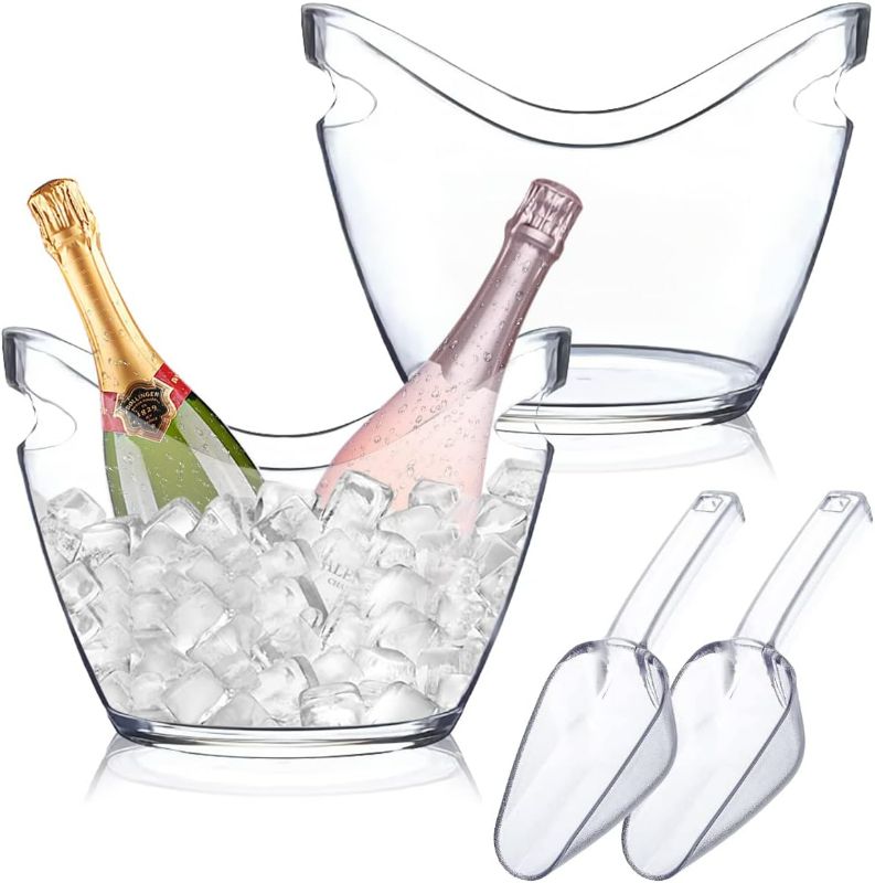 Photo 1 of Ice Bucket 2 Pcs 4 Liter Beverage Tub Champagne Wine Bucket for Parties and Drinks Plastic Acrylic Ice Tub with Scoops for Cocktail Bar Good for Champagne or Beer Bottle
