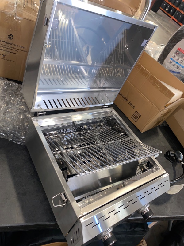 Photo 1 of Propane TableTop Gas Grill Stainless Steel Two-Burner BBQ, with Foldable Leg, Perfect For Camping

