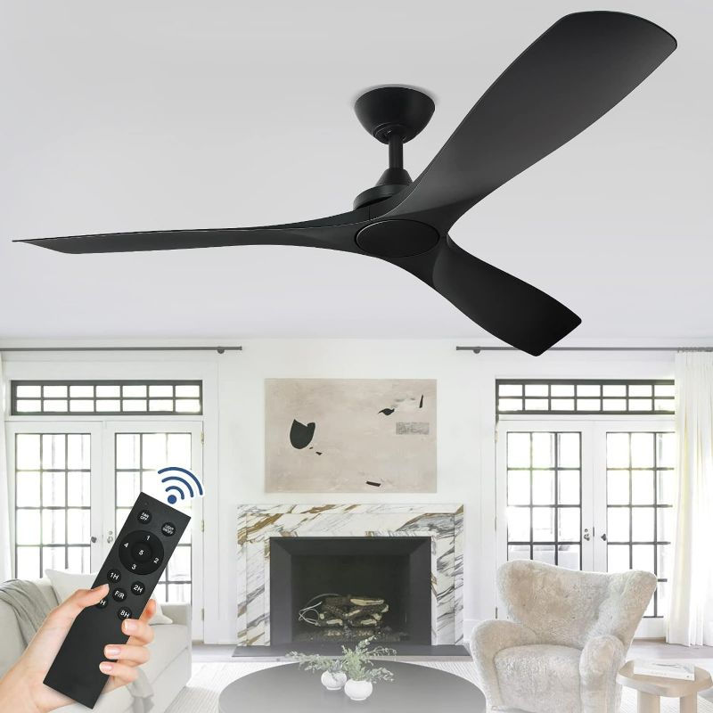 Photo 1 of 52 Inch Black Modern Ceiling Fan No Light 3 Blades Ceiling Fan with Remote Noiseless Reversible DC Motor Ceiling Fans for Living Room Bedroom Home Office, Outdoor Patio Summer House, No Light
