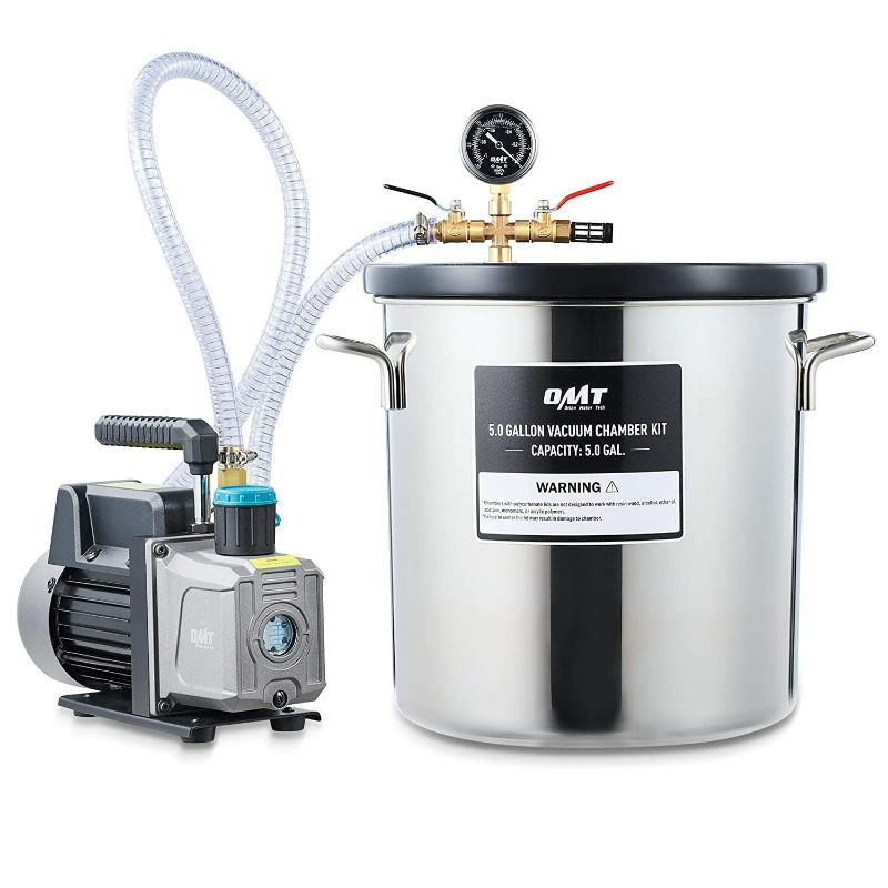 Photo 1 of ** FINAL SALE ** Orion Motor Tech Vacuum Chamber for Resin Casting with 3.5cfm 1 Stage 1/4hp Vacuum Pump, 5 Gallon Vacuum Pot Degassing Chamber, -30 to 0 inHg Vacuum, 5FT Wire Hose ** SOLD AS IS **
