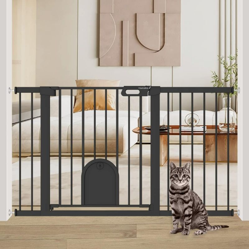 Photo 1 of Mom's Choice Awards Winner-TSAYAWA Baby Gate with Cat Door 30" to 57" Wide Black - Walk Through Small Pet Gate for Kitten Puppy Dogs Doorways Stair-Pressure Mounted Child Safety Gate Stand 30inch Tall
