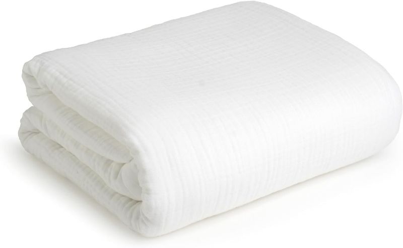 Photo 1 of 100% Cotton Throw Blanket, King Size 4 Layered Gauze Blanket for Couch, Beds, Living Room, Home, Lightweight & All Season Blankets & Throws, Easy to wash, Nature & Skin Friendly (White)
