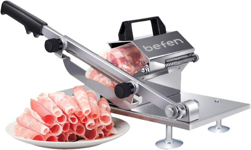 Photo 1 of Manual Frozen Meat Slicer, befen Upgraded Stainless Steel Meat Cutter Beef Mutton Roll for Hot Pot KBBQ Food Slicer Slicing Machine for Home Cooking of Hot Pot Shabu Shabu BBQ
