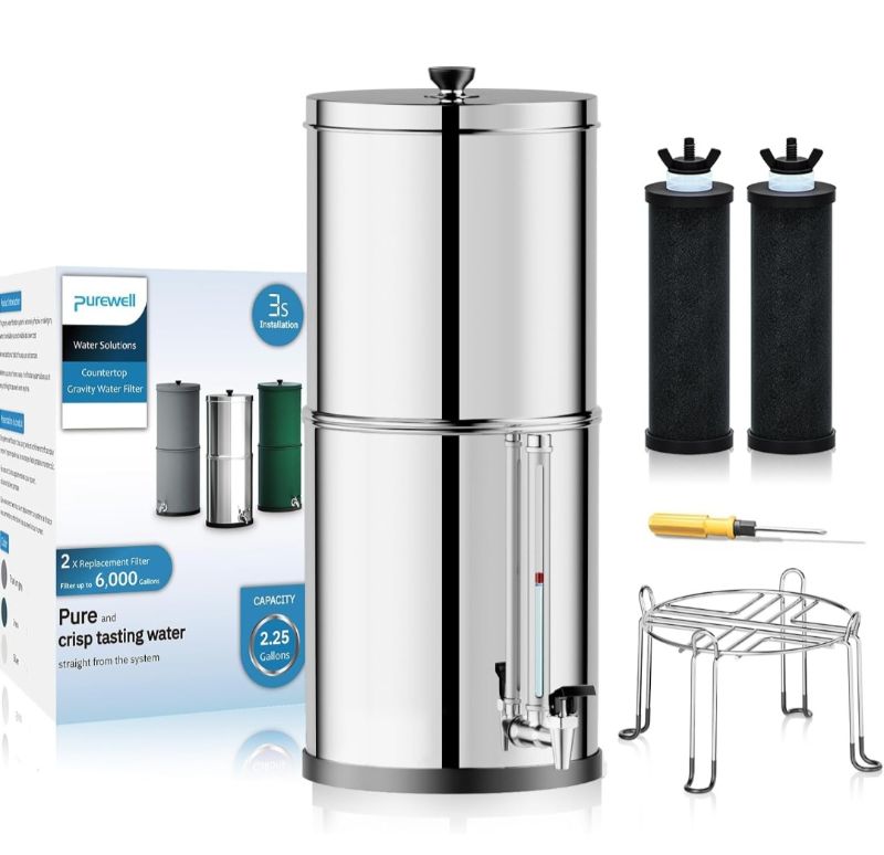 Photo 1 of Purewell 8-Stage 0.01?m Ultra-Filtration Water Filter System, NSF/ANSI 372 Certification, 304 Stainless Steel Countertop System with 4 Filters and Stand, Reduce Fluoride and Chlorine, 2.25 Gallon Fluoride System silver