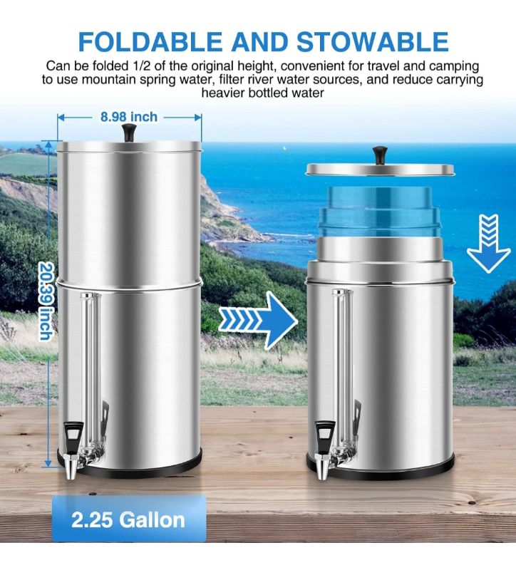 Photo 2 of Purewell 8-Stage 0.01?m Ultra-Filtration Water Filter System, NSF/ANSI 372 Certification, 304 Stainless Steel Countertop System with 4 Filters and Stand, Reduce Fluoride and Chlorine, 2.25 Gallon Fluoride System silver