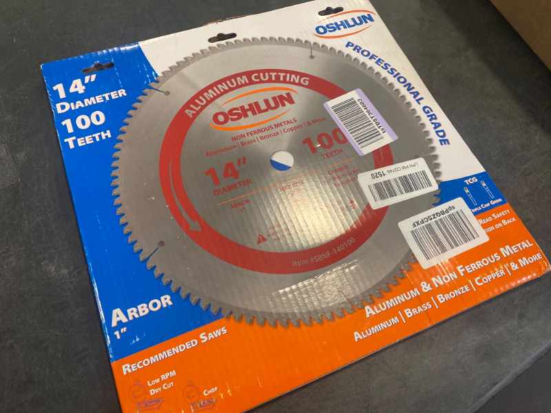 Photo 2 of Oshlun SBNF-140100 14-Inch 100 Tooth TCG Saw Blade with 1-Inch Arbor for Aluminum and Non Ferrous Metals Blade 100 Tooth Non Ferrous