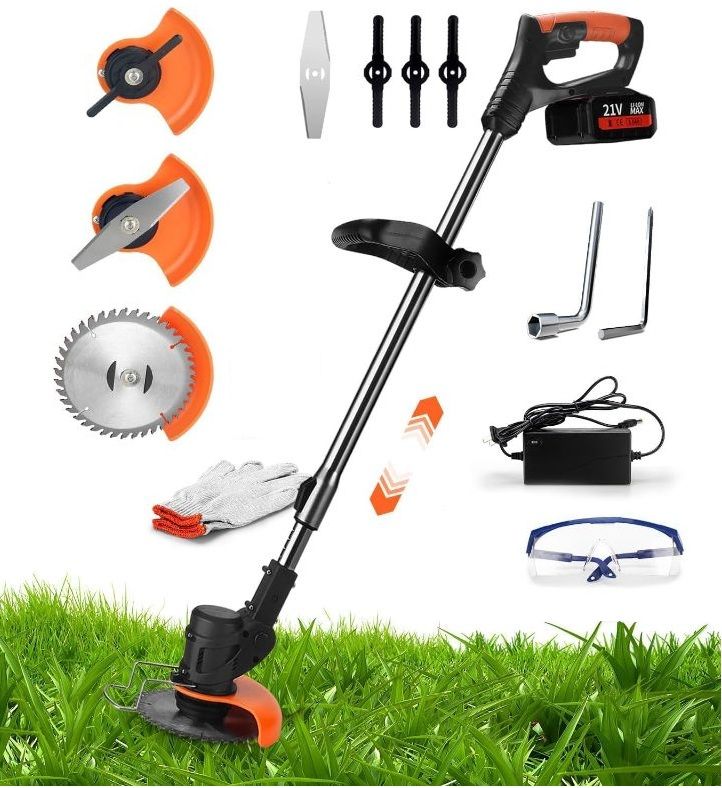 Photo 1 of Wacker Cordless Weed Wacker with Blade and Battery Trimmers for Weeds and Grass