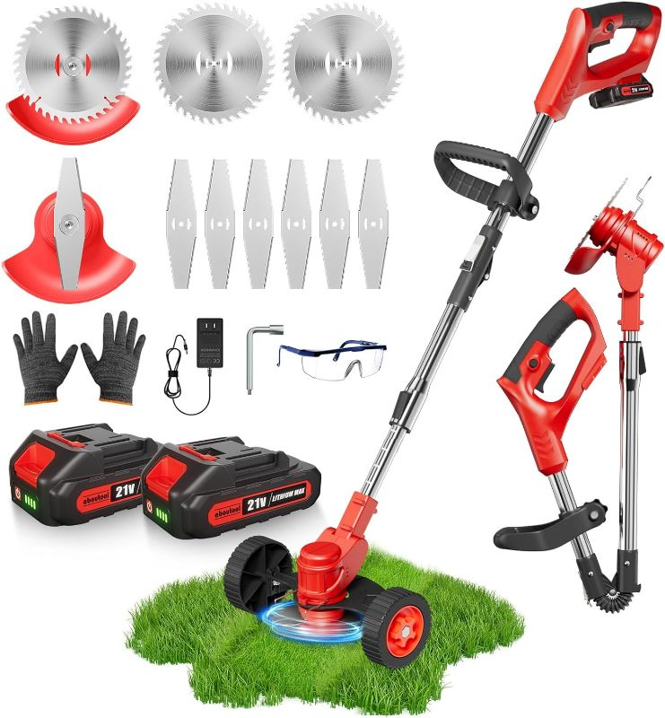 Photo 1 of Cordless  Wacker, 3 in 1 Stringless-Grass-Trimmer,Foldable 2.0Ah Battery Operated Weed-Wacker Lawn Edger,Adjustable Height Electric Mower for Garden,Lightweight Small Push Edger Tool