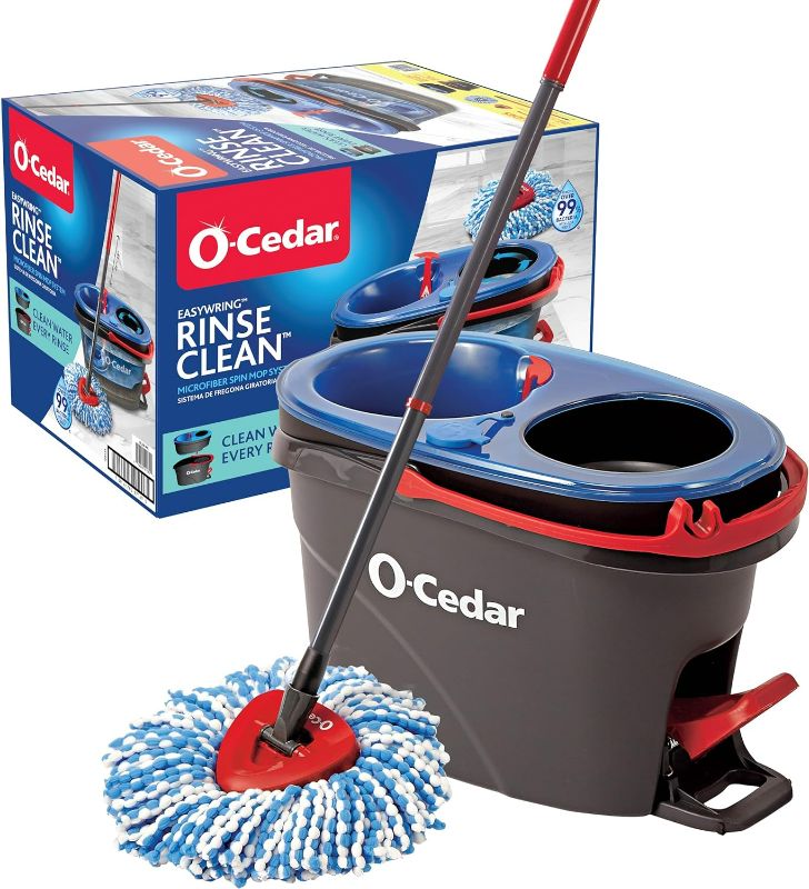 Photo 1 of O-Cedar EasyWring RinseClean Microfiber Spin Mop & Bucket Floor Cleaning System, Grey
