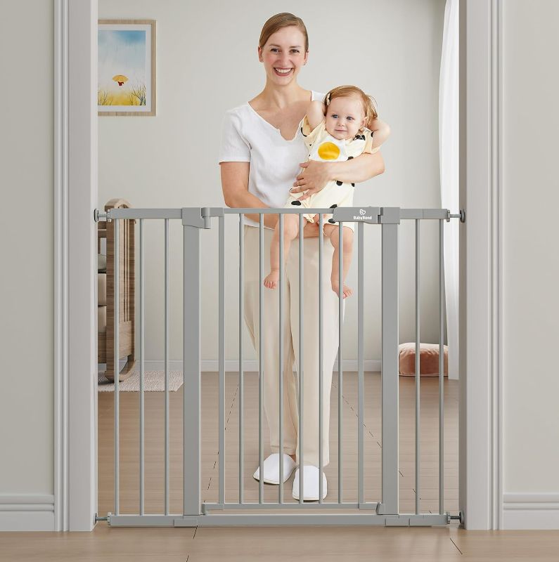 Photo 1 of BabyBond 36" Extra Tall Dog Gates for Doorway and Stairs, Easy Step Baby Gate, Premium Cat/Pet Gate, Auto Close Safety Child Gates, with Extenders and Hardware/Pressure mounting Kit, white
