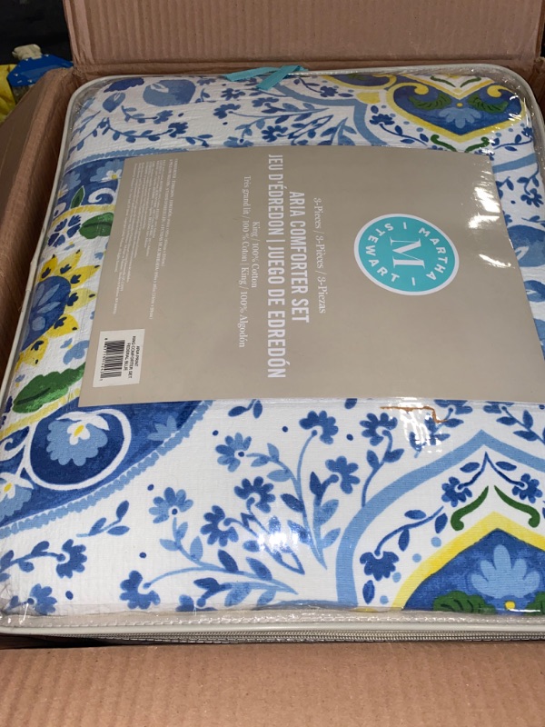 Photo 2 of MARTHA STEWART Aria King Size Comforter Set - 3 Piece, 1 Comforter(104"x92"), 2 Pillow Shams (20"x36"), 100% Cotton, Breathable, Machine Wash, Federal Blue (All Season)