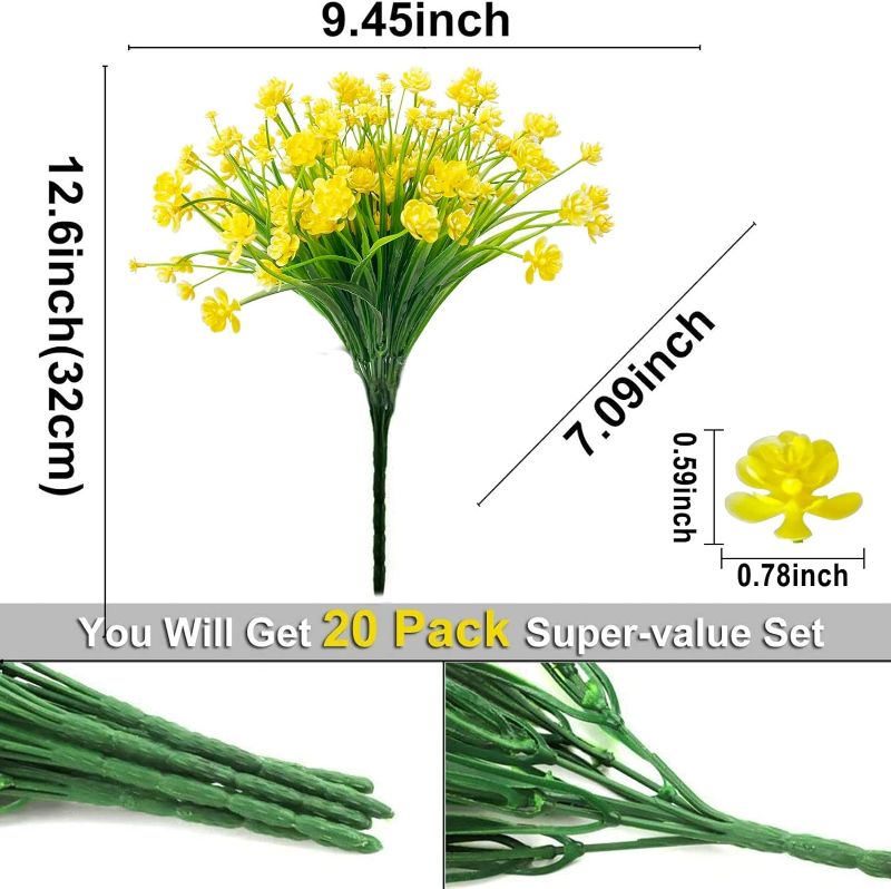 Photo 2 of TURNMEON 20 Bundles Artificial Flowers for Outdoor Decoration, Summer Decoration UV Resistant Faux Outdoor Plastic Greenery Shrubs Plants Fake Flowers Planter Home Garden Spring Decor(Yellow)