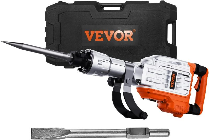 Photo 1 of VEVOR Demolition Jack Hammer, MAX 3500W Jack Hammer Concrete Breaker 1900 BPM Heavy Duty Electric Jack Hammer, 2pcs Chisel w/Gloves & 360°C Swiveling Front Handle for Trenching and Breaking Holes
