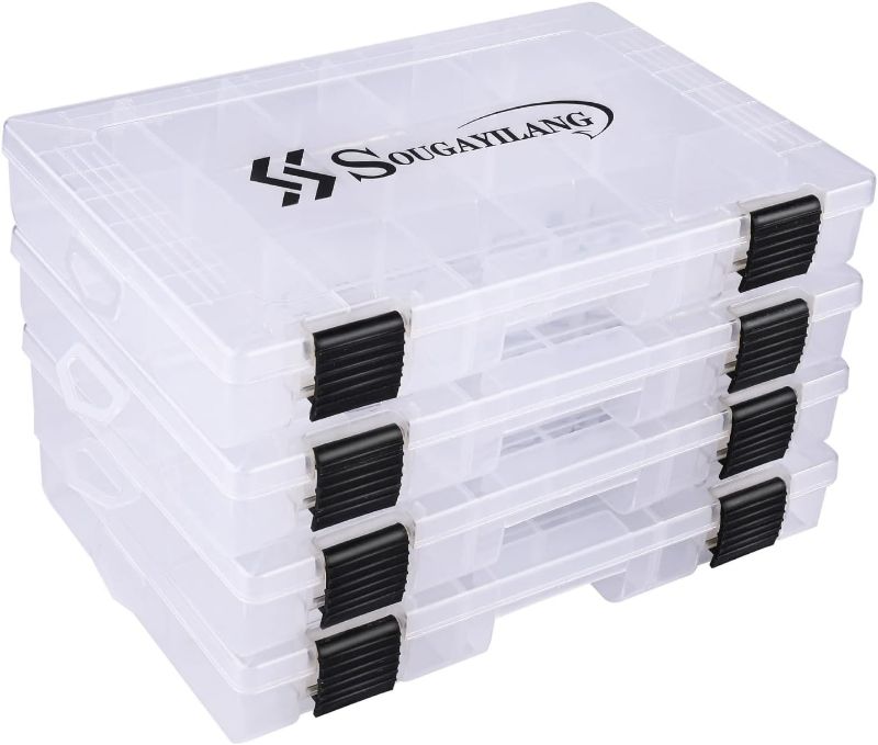 Photo 1 of Sougayilang Fishing Tackle Boxes - 3600 3700 Plastic Storage Organizer Box with Removable Dividers - Fishing Tackle Storage - 4 Packs Transparent Tackle Trays
