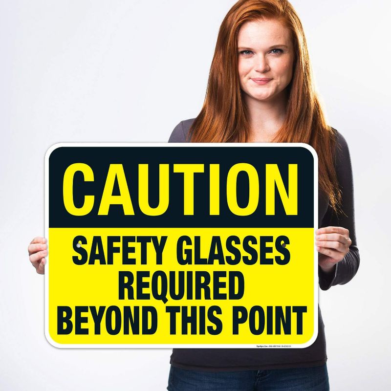 Photo 2 of Caution Sign, Safety Glasses Required Beyond This Point Sign, 18x24 Inches, Rust Free .063 Aluminum, Fade Resistant, Easy Mounting, Indoor/Outdoor Use, Made in USA by Sigo Signs
