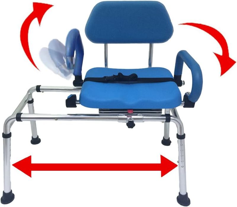 Photo 1 of Carousel Sliding Shower Chair Tub Transfer Bench with Swivel Seat, Premium Padded Bath, with Pivoting Arms, Adjustable Space Saving Design for Tubs, Inside Shower, for Handicap & Seniors, Blue
