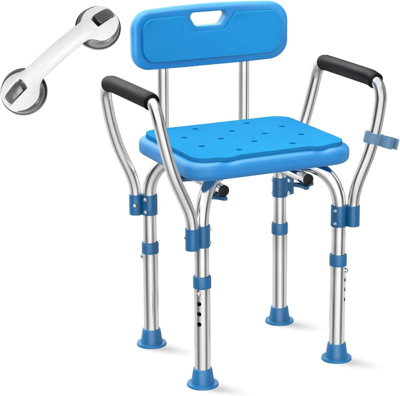 Photo 1 of Upgraded Heavy Duty Stainless Steel Shower Chair Seat,Strong Support 500LB Bariatric Bath Chair w/Arms and Back/Padded,Safety Anti-Slip Shower Stool,Adjustable Shower Seat for Elderly,Disabled
