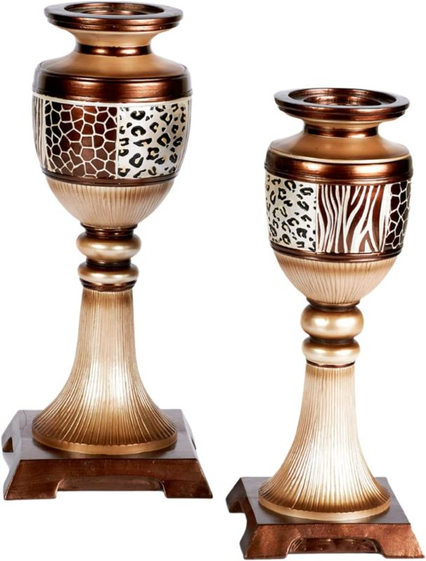 Photo 1 of Touch of Class Dakarai Safari Candleholders - Bronze, Copper, Black - Set of Two-Small, Large - Resin - Exotic Pillar Holders for Bedroom, Living Room, Office, Entryway, Hallway, Foyer
