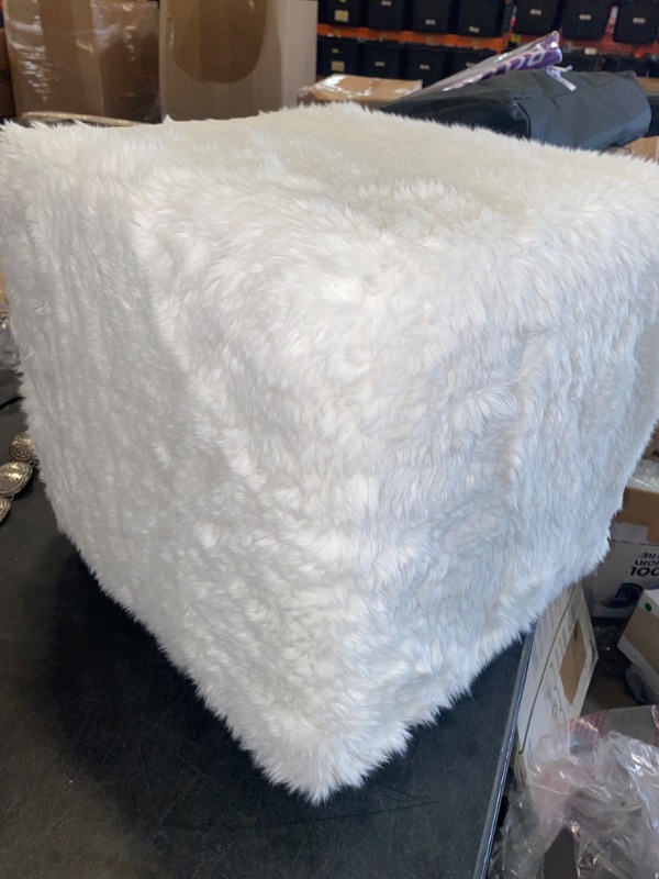 Photo 2 of HomePop Cube Ottoman - White Faux Fur

