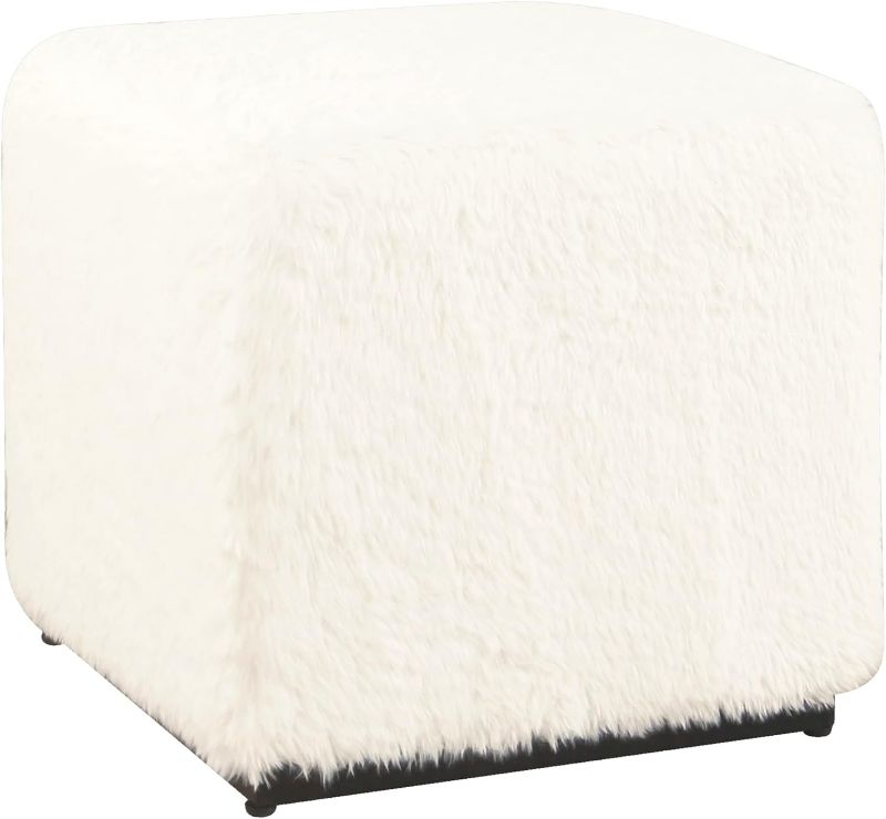 Photo 1 of HomePop Cube Ottoman - White Faux Fur

