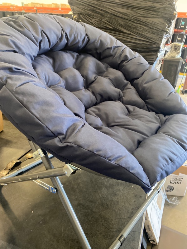 Photo 2 of Super Soft Faux Fur Saucer Chair with Folding Metal Frame, Navy, 29"X32"X22"
