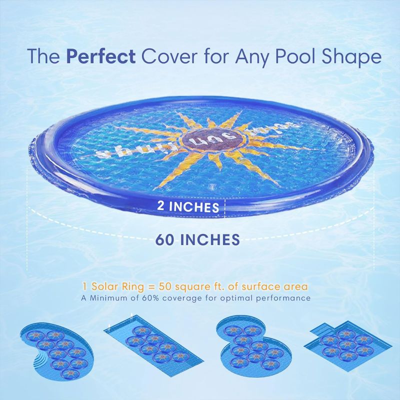 Photo 2 of Solar Sun Rings 60 Inch Above Ground or Inground Swimming Pool Hot Tub Spa Heating Accessory Circular Heater Solar Cover, Blue (Cover Only)

