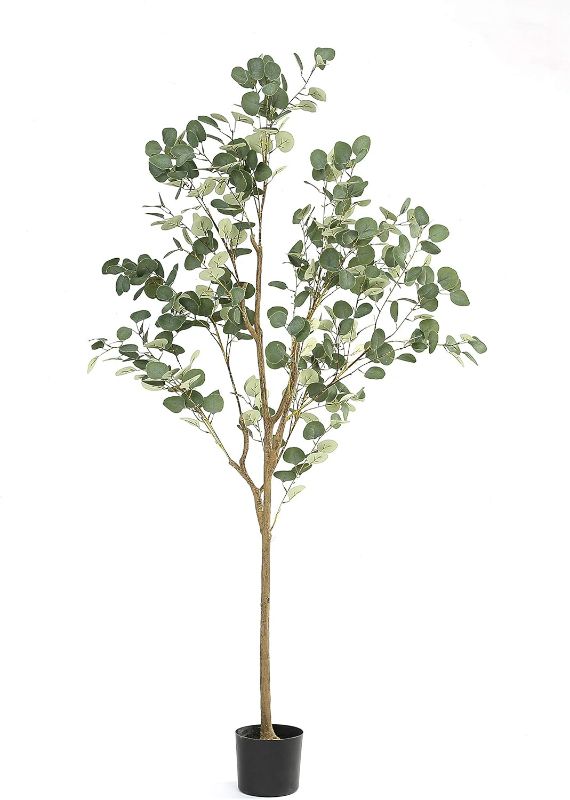 Photo 1 of Artificial Tree Plant Eucalyptus Tree 6FT Tall, Modern Large Fake Plant Decor in Pot for Indoor Outdoor,Home Office Perfect Housewares Gift Decoration, 71 in Eucalyptus Tree
