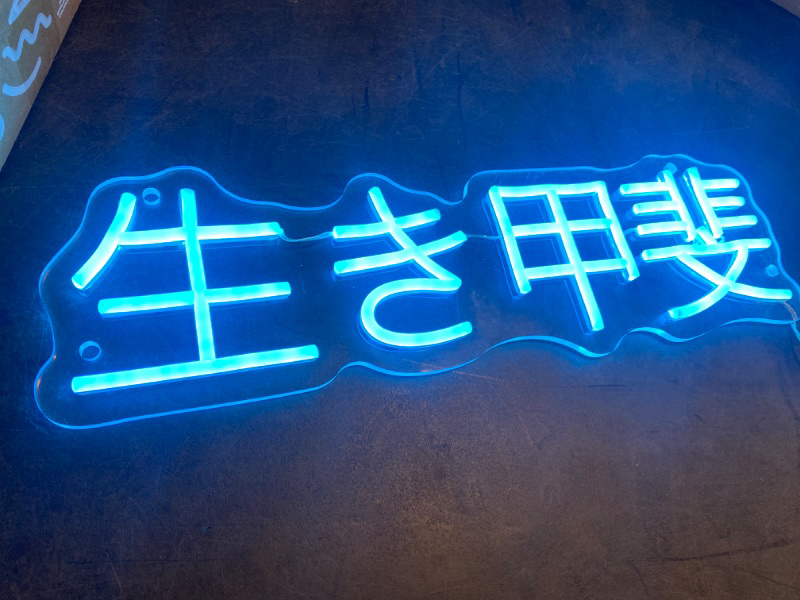 Photo 2 of Japanese Ikigai Neon Sign, Handmade 3D (purpose of life)  Ikigai Wall Light Sign 20x5.8 inches, Ikigai Led Neon Lights for Home Room Decor, Cafe, Teahouse, Bar, Pub, Life Vibes Wall Sign (Ice Blue)

