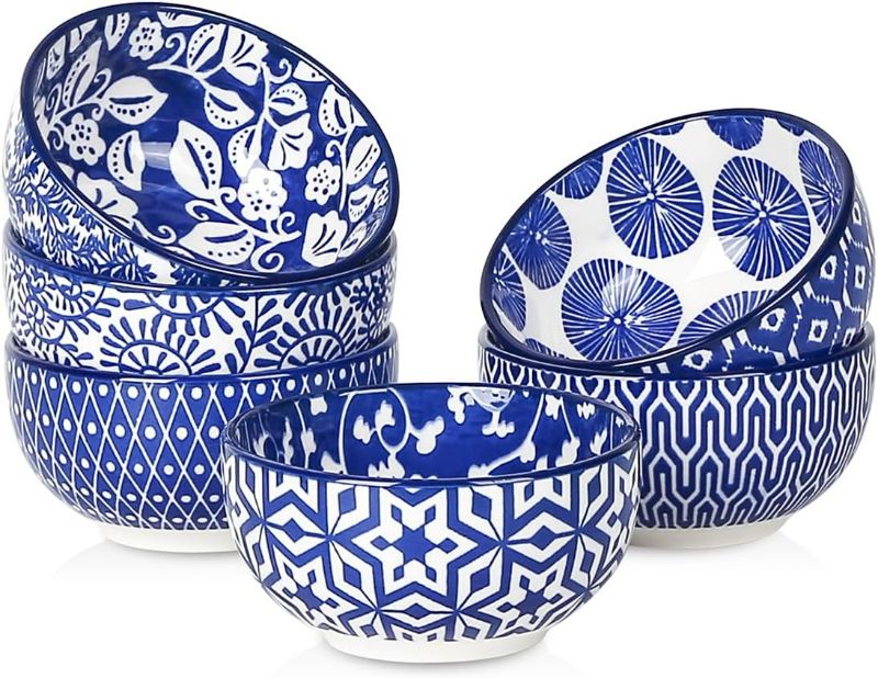 Photo 1 of Selamica Ceramic 4 OZ Small Bowls Set, Small Snack Dessert Bowls for Kitchen, 3.5 Inch Mini Bowls for Dipping Ice Cream Side Dishes, Microwave Dishwasher Safe, Set of 6, Vintage Blue
