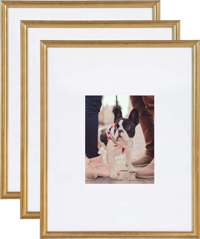 Photo 1 of Kate and Laurel Adlynn Wall Picture Frame Set, 16" x 20" matted to 8" x 10", Gold, Set of 3
