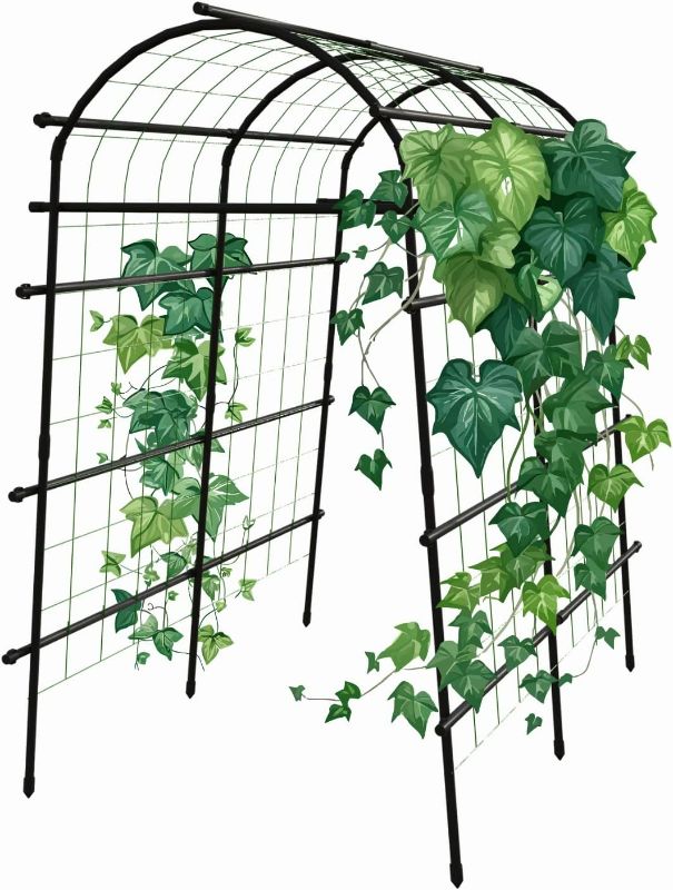 Photo 1 of Garden Arch Trellis 7FT Extra Tall Polyethylene-Coated Stainless Steel Garden Trellis for Climbing Plants Outdoor Garden Cucumber Trellis | Gardening Trellis with Mounting Clips and Nylon Net
