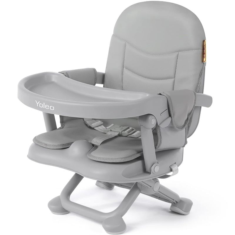 Photo 1 of YOLEO High Chair for Toddlers Folding Compact Portable Booster Seat Babies/Kids Chair on Chair for Dining Table Camping (Grey)
