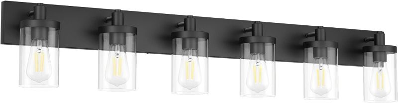 Photo 1 of Aipsun 48in Vanity Light Black Bathroom Vanity Lighting Fixtures 6 Light Bathroom Light Fixtures with Clear Glass Shade(Exclude Bulb)
