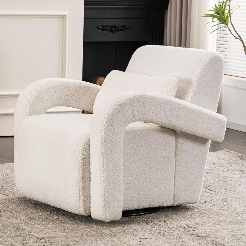 Photo 1 of Comfy Couches for Living Room, Sofa Cozy Teddy Fabric Armchair Modern Sturdy Lounge Chair with Curved Arms and Thick Cushioning for Plush Comfort for Office Bedroom, 2-White
