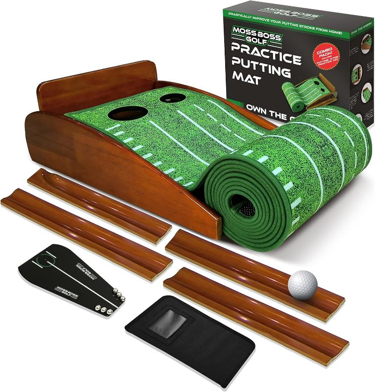 Photo 1 of Practice Putting Mat with Putting Mirror or Putting Tutor Aid - Indoor Golf Practice Putting Mat with Automatic Ball Return Track for Mini Games & Practicing at Home or in Office, Includes Putting Mirror, Great Gift for Golf Lovers
