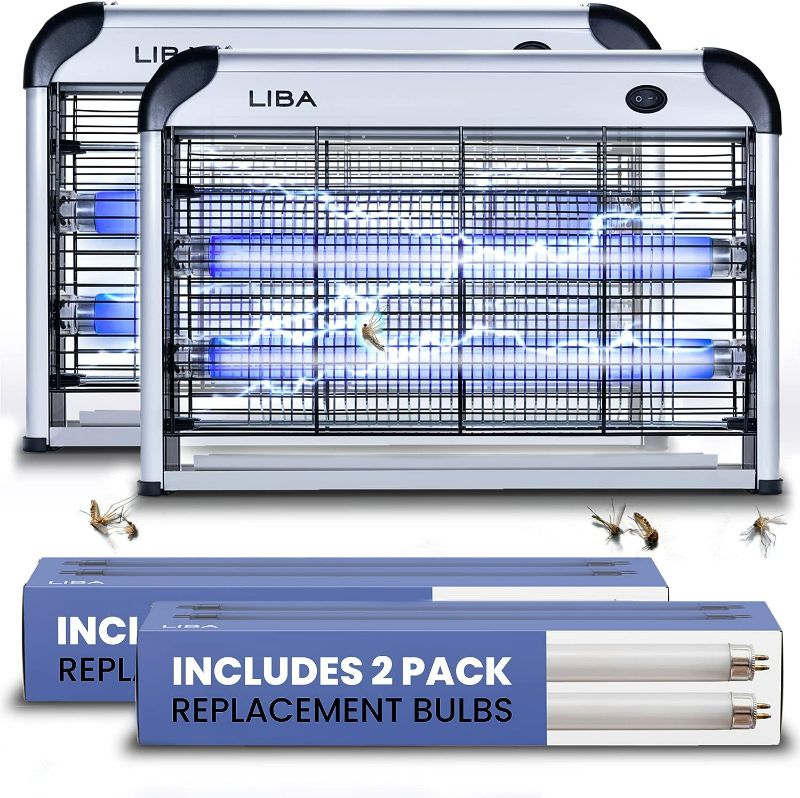 Photo 1 of LiBa Electric Bug Zapper (2-Pack) Indoor Insect Killer - (4) Extra Replacement Bulbs - Fly, Mosquito Killer and Repellent - Lightweight, Powerful 2800V Grid, Easy-to-Clean, Removable Washable Tray.
