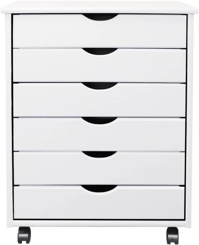 Photo 1 of Adeptus Original Roll Cart, Solid Wood, 6 Drawer Extra Wide Drawers Roll Carts, White
