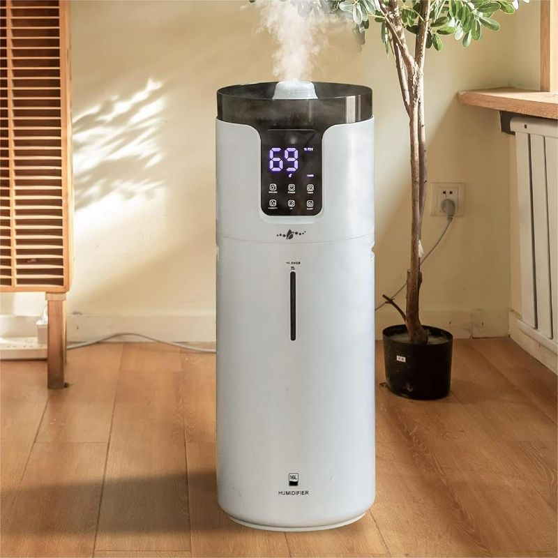 Photo 1 of Humidifiers for Home, 16L/4.2Gal Whole house Humidifier 2000 sq.ft. Ultrasonic Cool Mist Large Room Humidifier with Extension Tube, Quiet Bedroom Humidifier with Aroma Box, White
