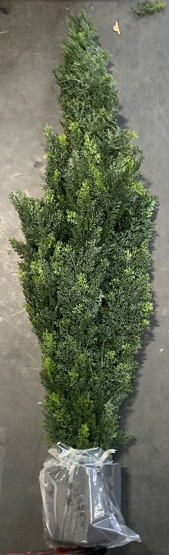 Photo 2 of Nearly Natural 4FT Faux Cedar Tree, Outdoor Front Porch Décor, Faux Cedar Tree Pine Tree in Nursery Planter with UV Resistant Coating
