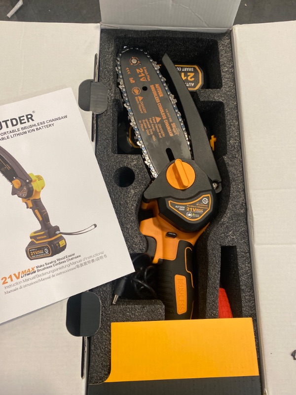 Photo 2 of AUTDER Mini Chainsaw 6-Inch, Power Chain Saws with 2 Batteries, Electric Chainsaw Cordless, Portable Handheld Chainsaw for Tree Pruning & Wood Cutting