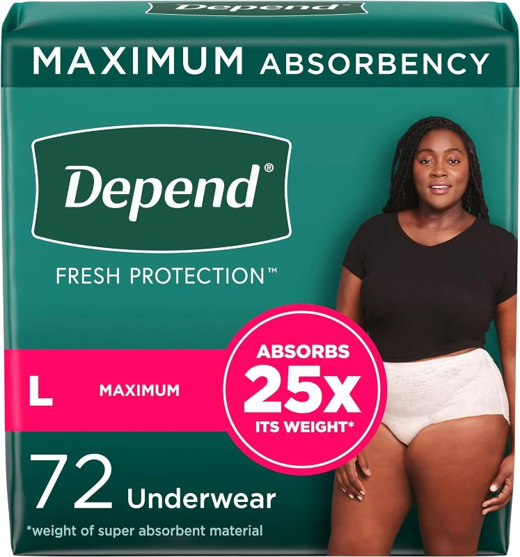Photo 1 of Depend Fresh Protection Adult Incontinence & Postpartum Bladder Leak Underwear for Women, Disposable, Maximum, Large, Blush, 72 Count (2 Packs of 36), Packaging May Vary

