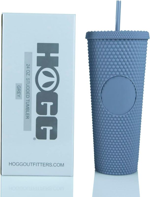 Photo 1 of Hogg 24oz Studded Tumbler with lid and straw, DIY, Customizable with Bling or Glitter, Reusable Textured Venti Cup, Double Wall Insulated (24oz with circle, GREY)