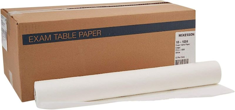 Photo 1 of Exam Table Paper, Economy Crepe, White, 21 in x 125 ft, 12 Count
