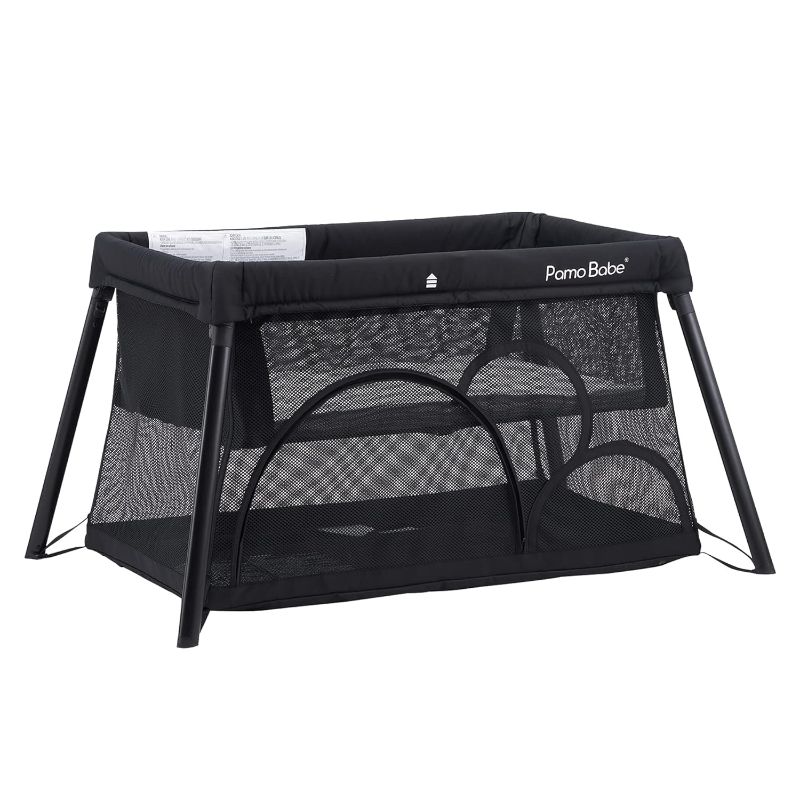 Photo 1 of Pamo Babe Travel Crib, Portable Crib for Baby Lightweight Baby Travel Playpen, Foldable Travel Playard with Comfortable Mattress for Babies (Black)
