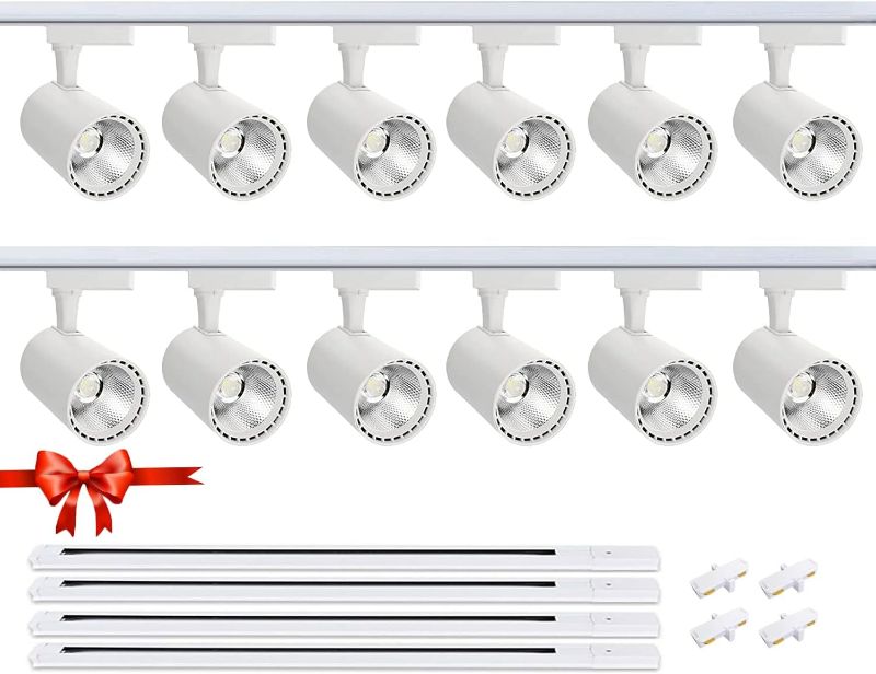 Photo 1 of LED Track Lighting Kit, 12-Light L-Type 30W 2700lm Track Lighting System with 13 FT Track Rail, Kitchen Focus Art Bright Ceiling Spotlight Fixture, 6000K Cold Light, No Flicker
