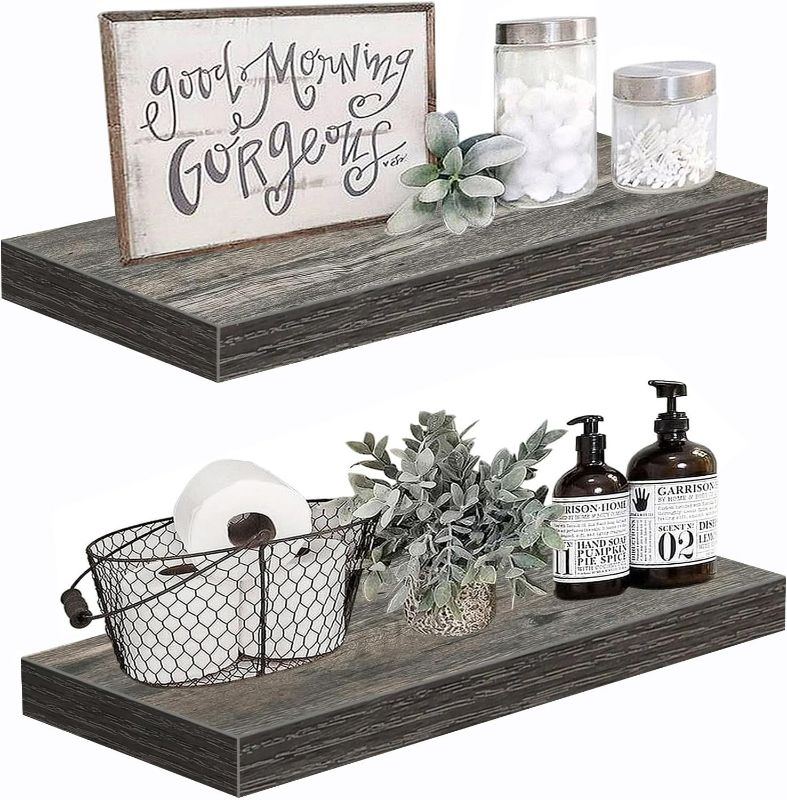 Photo 1 of QEEIG Bathroom Shelves 24 inches Long Wall Shelf 24 x 9 inch Set of 2, Rustic Grey (008-60GY)
