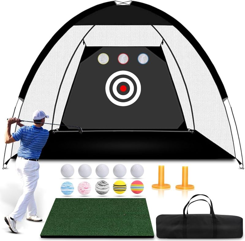 Photo 1 of Golf Practice Net, 10x7ft Green Golf Hitting Training Aids Nets with Target and Carry Bag, Golft Net for Backyard Driving Chipping Training Indoor Outdoor Use
